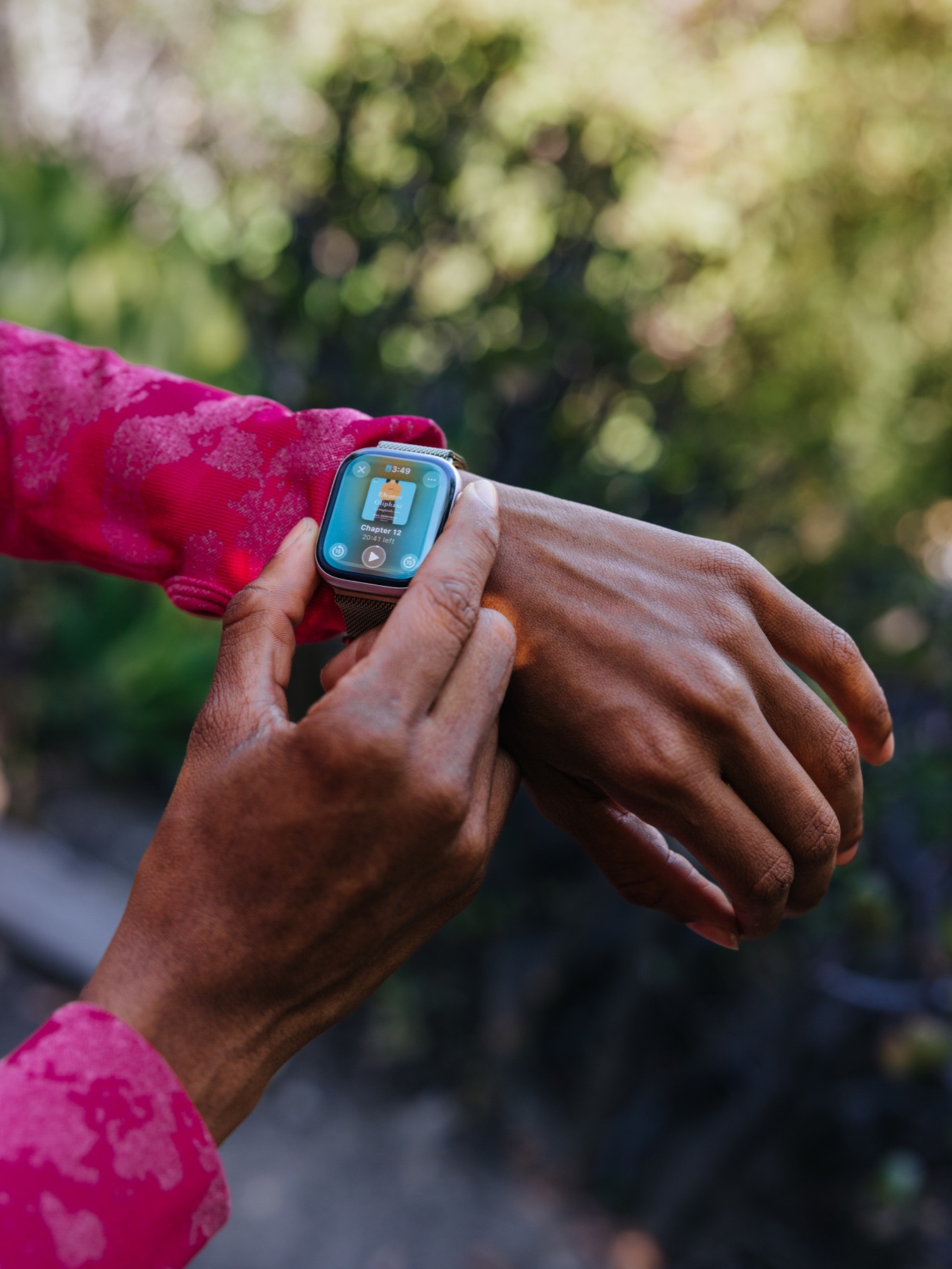 An audiobook playing through Apple Books on an Apple Watch