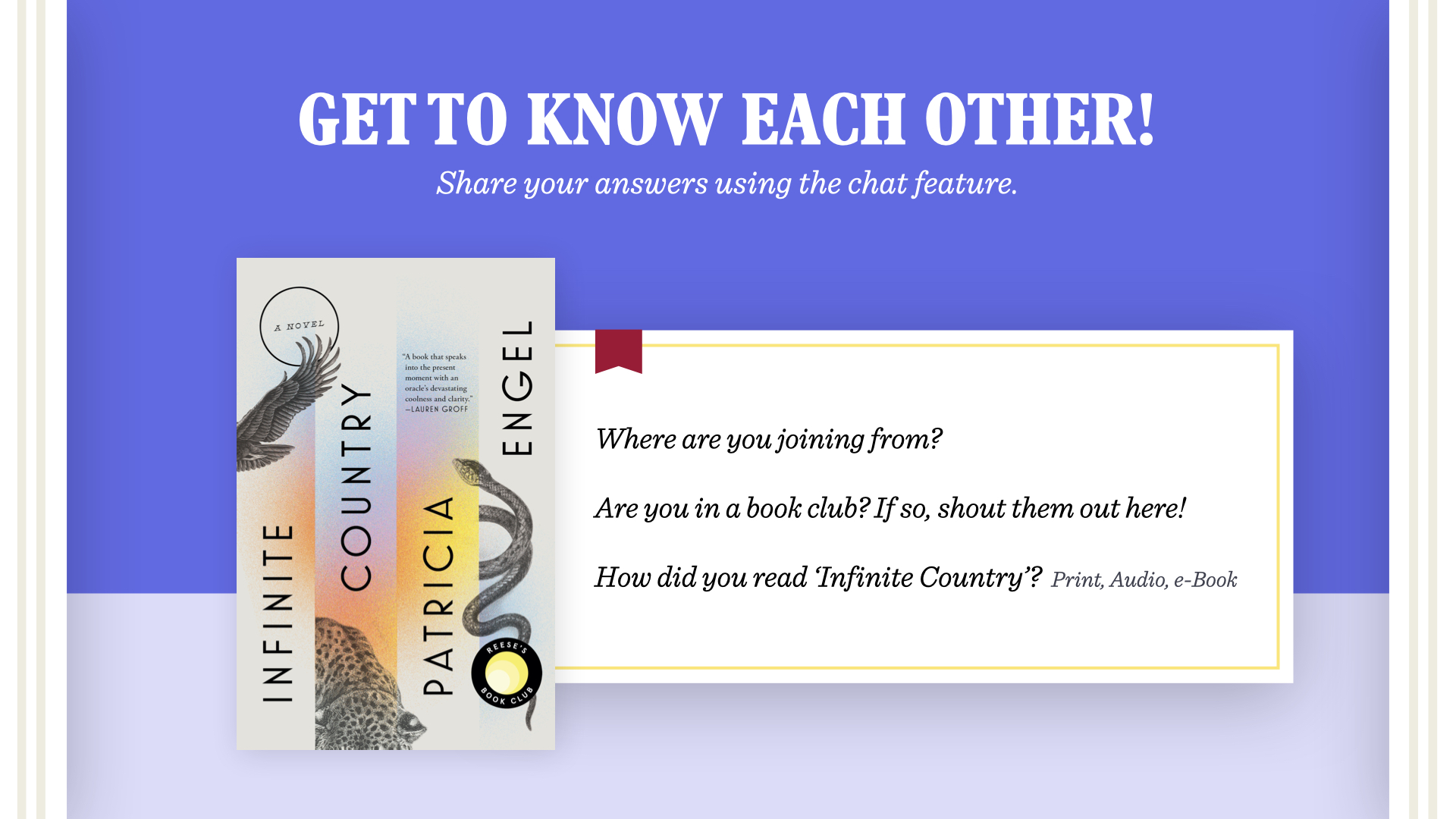 Community prompts used during a Reese’s Book Club virtual conversation