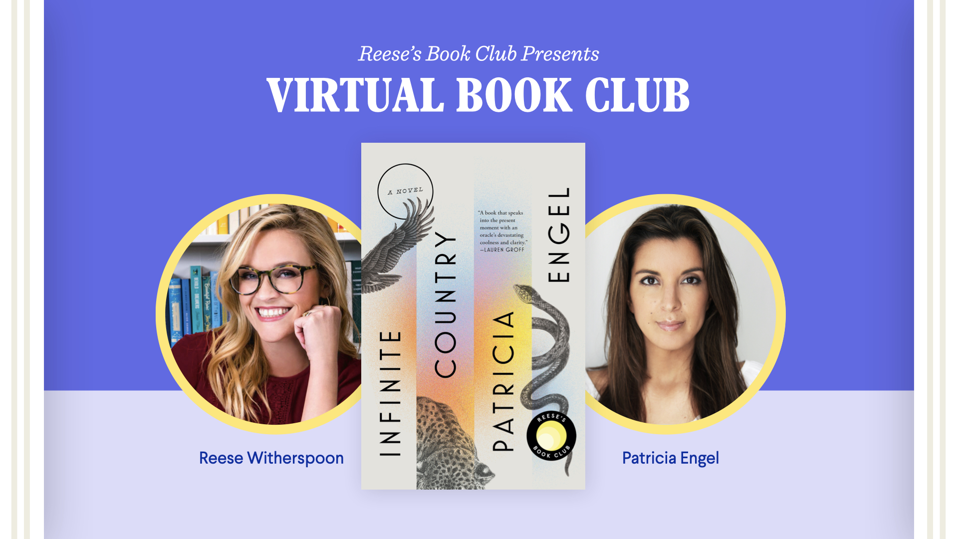 Reese Witherspoon and Patricia Engel in a Reese’s Book Club virtual book club